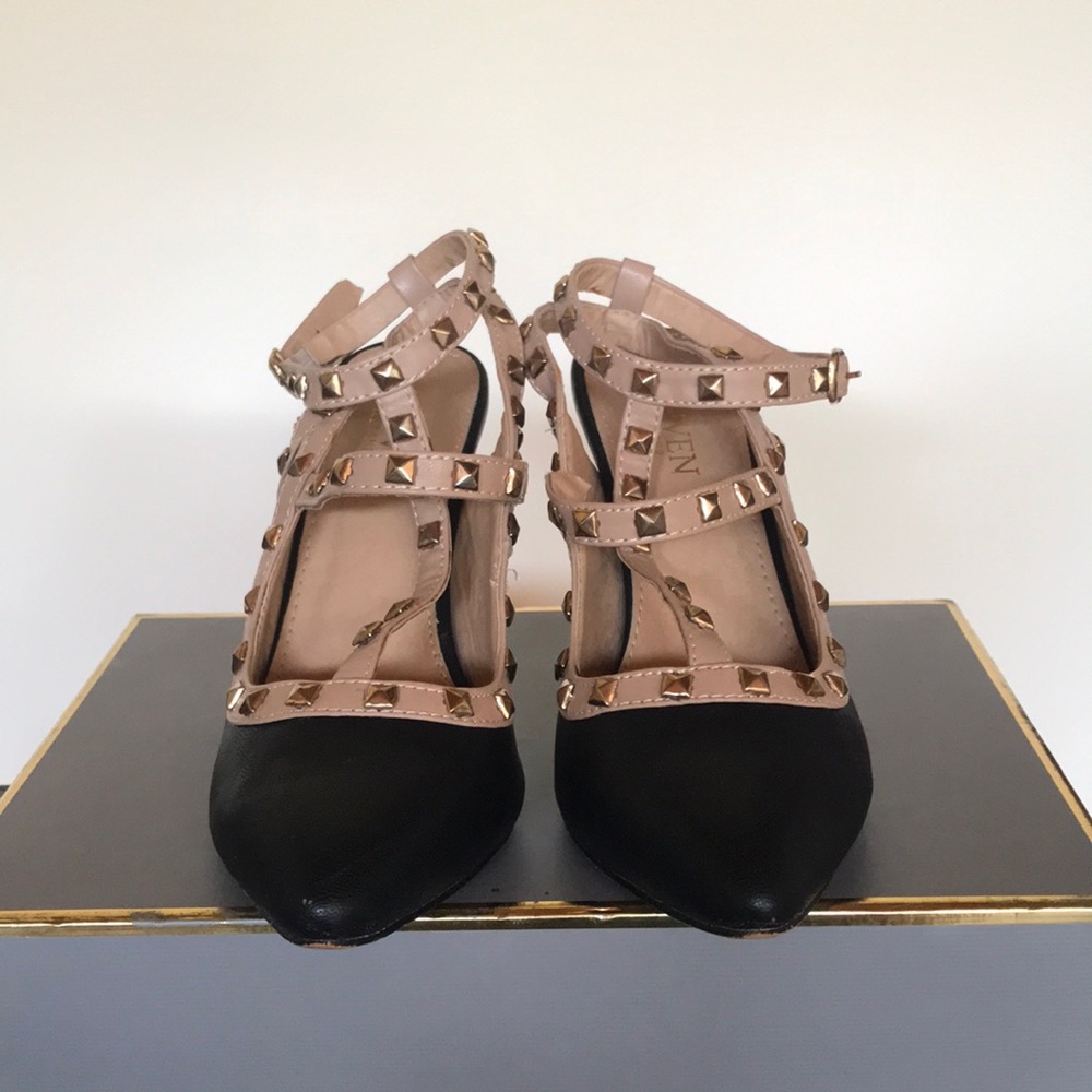 Leuven Alexander Studded Heels Black/Nude Size 7